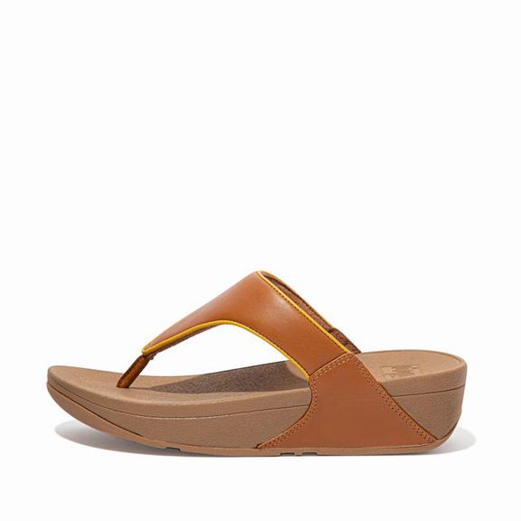 FitFlop Women's LULU Leather Toe Post Sandals - Light Brown/Orange/Yellow (IFOTB-4165)